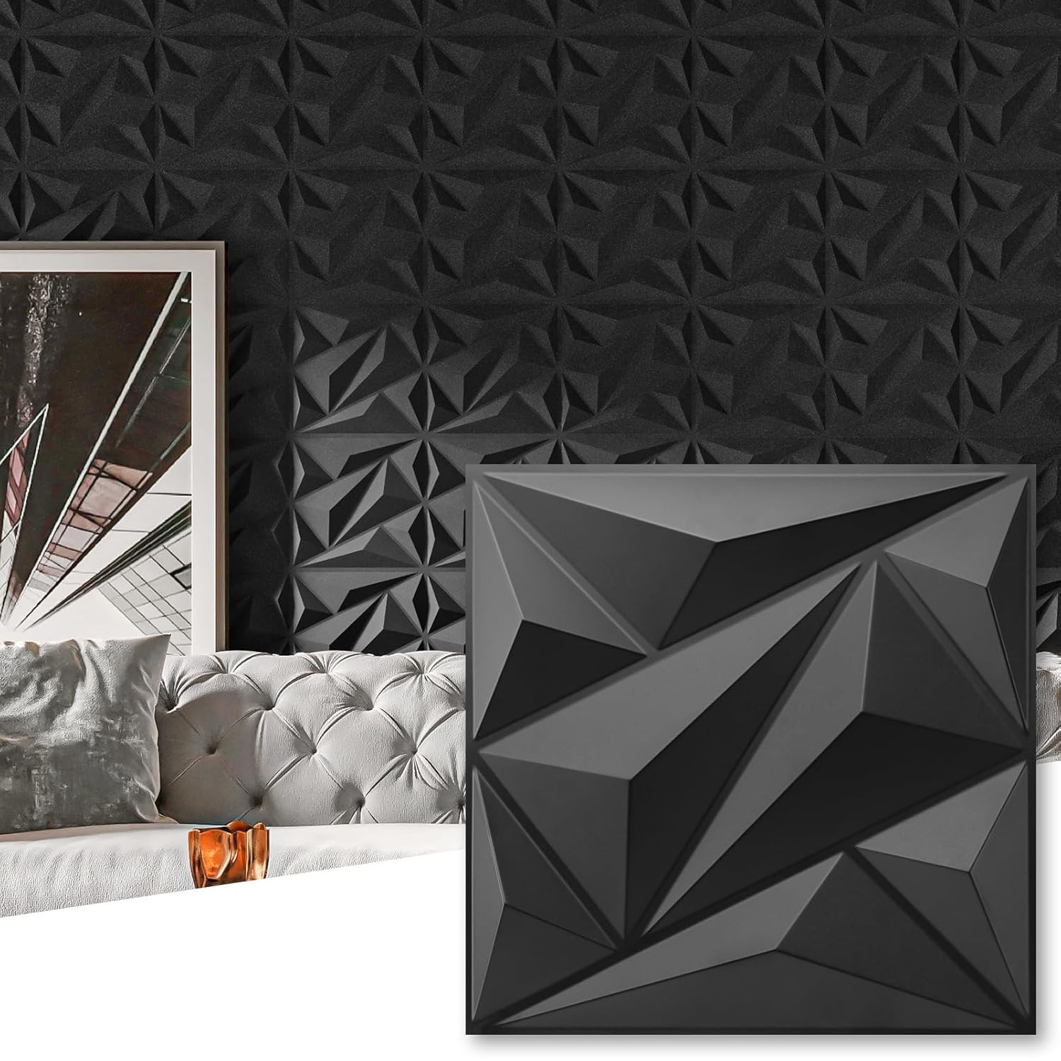 Durable 3D Diamond PVC Wall Panels – 50 Pack, Perfect for Any Room – 12"x12"