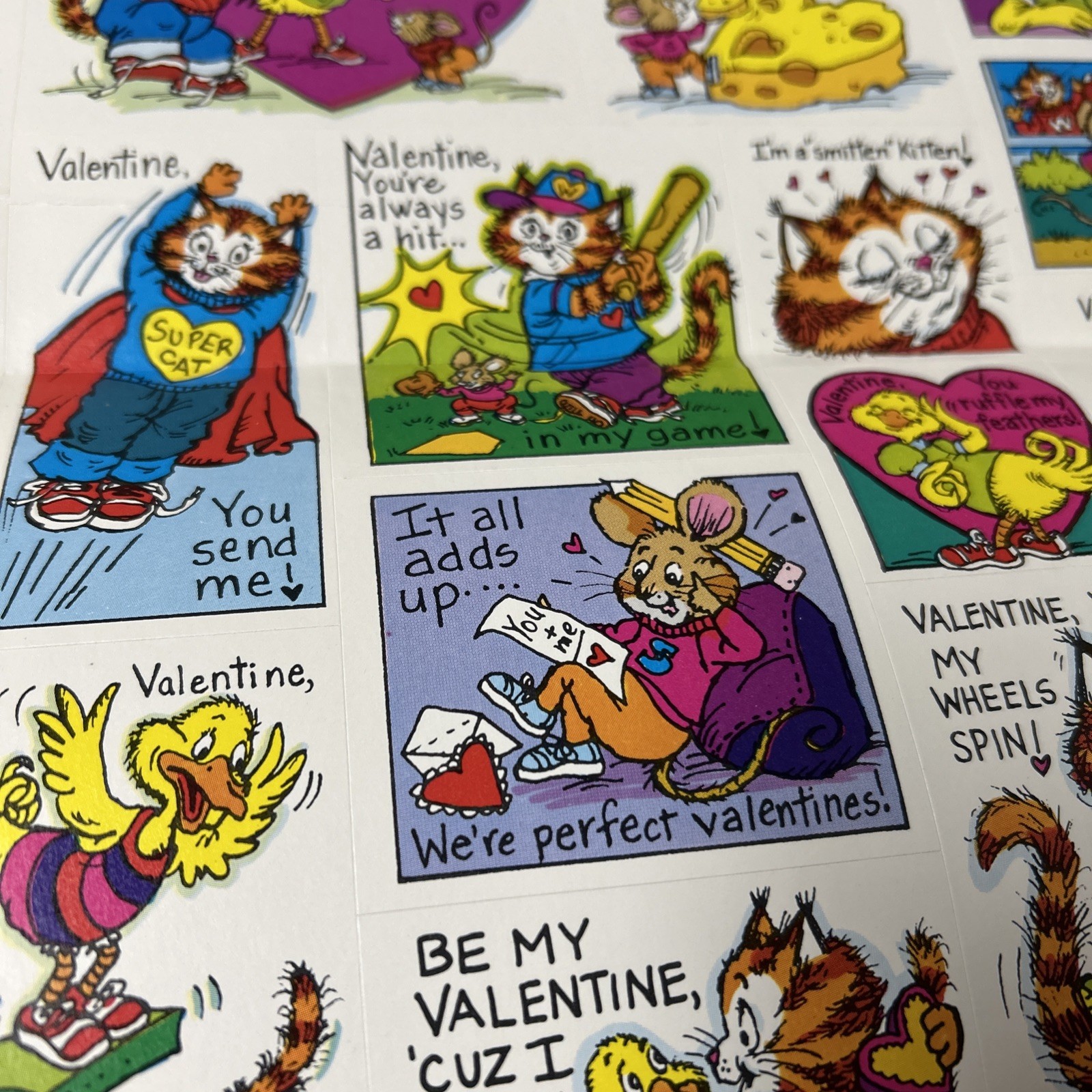80’s Vintage Whiskers Valentine Stickers Cat Weekly Reader Kitty Duck Valentines