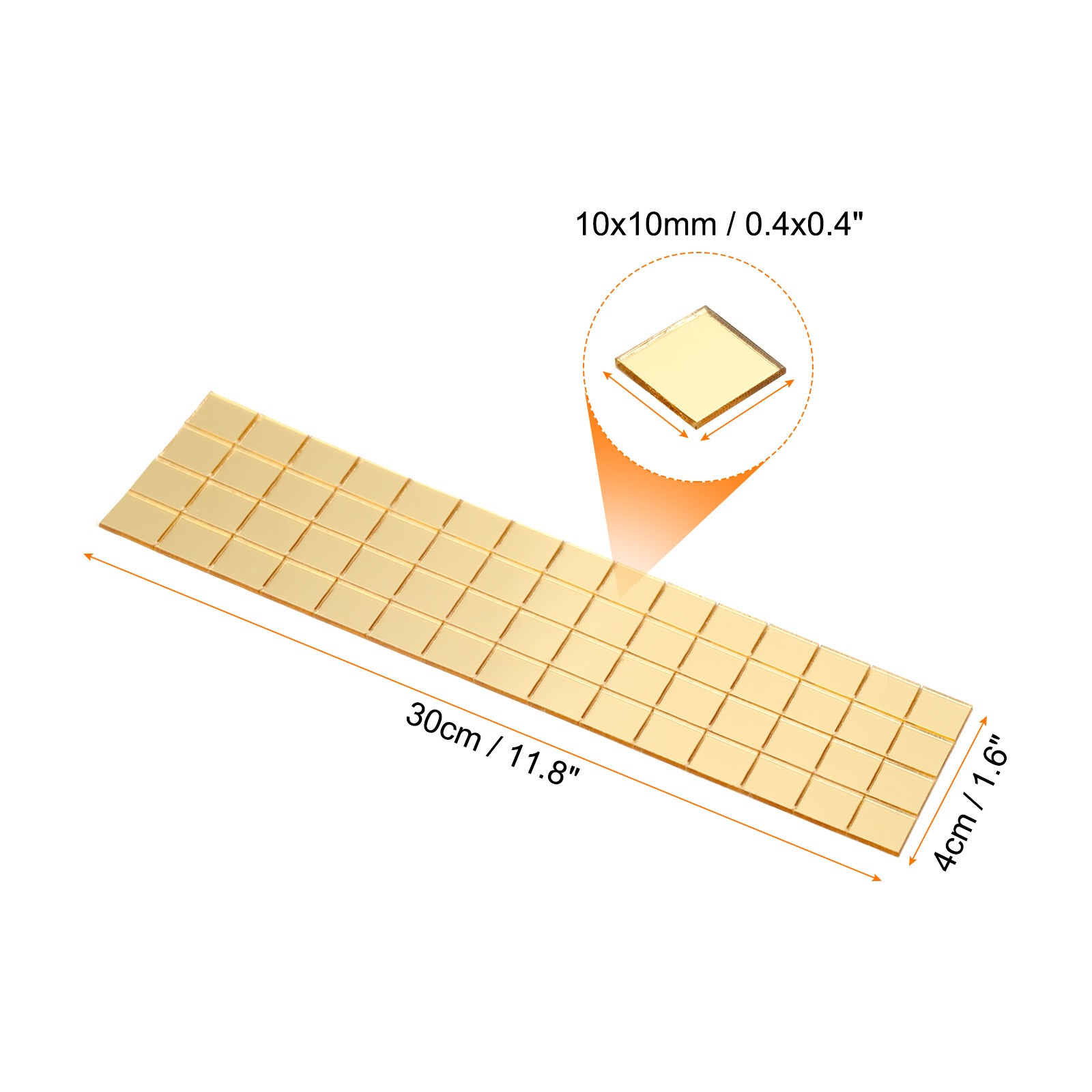 1800Pcs 15 Sheet 10x10mm Self Adhesive Mirror Mosaic Tiles Sticker Gold