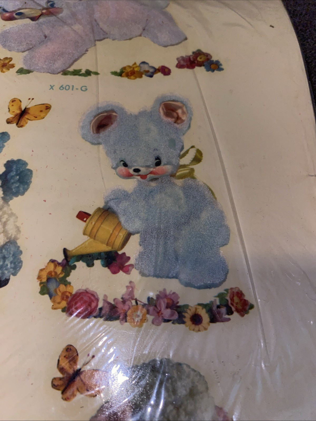 Vintage CUTIES Meyercord Fuzzy Animals Bunny Lamb Bear Decals Wall Decor NOS