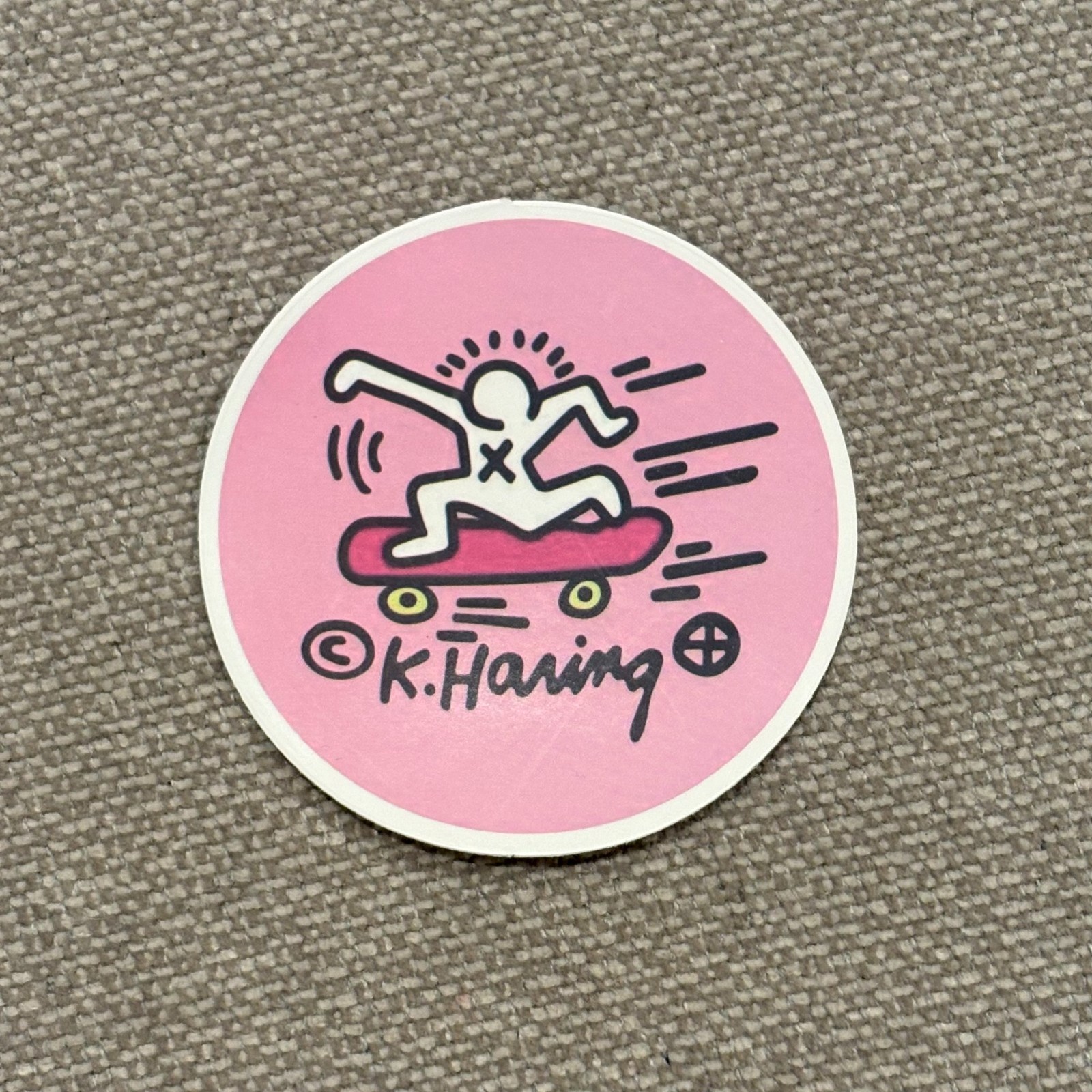 Retro Keith Haring 2.75" Round Sticker Skateboard Water Resistant Decal Pink