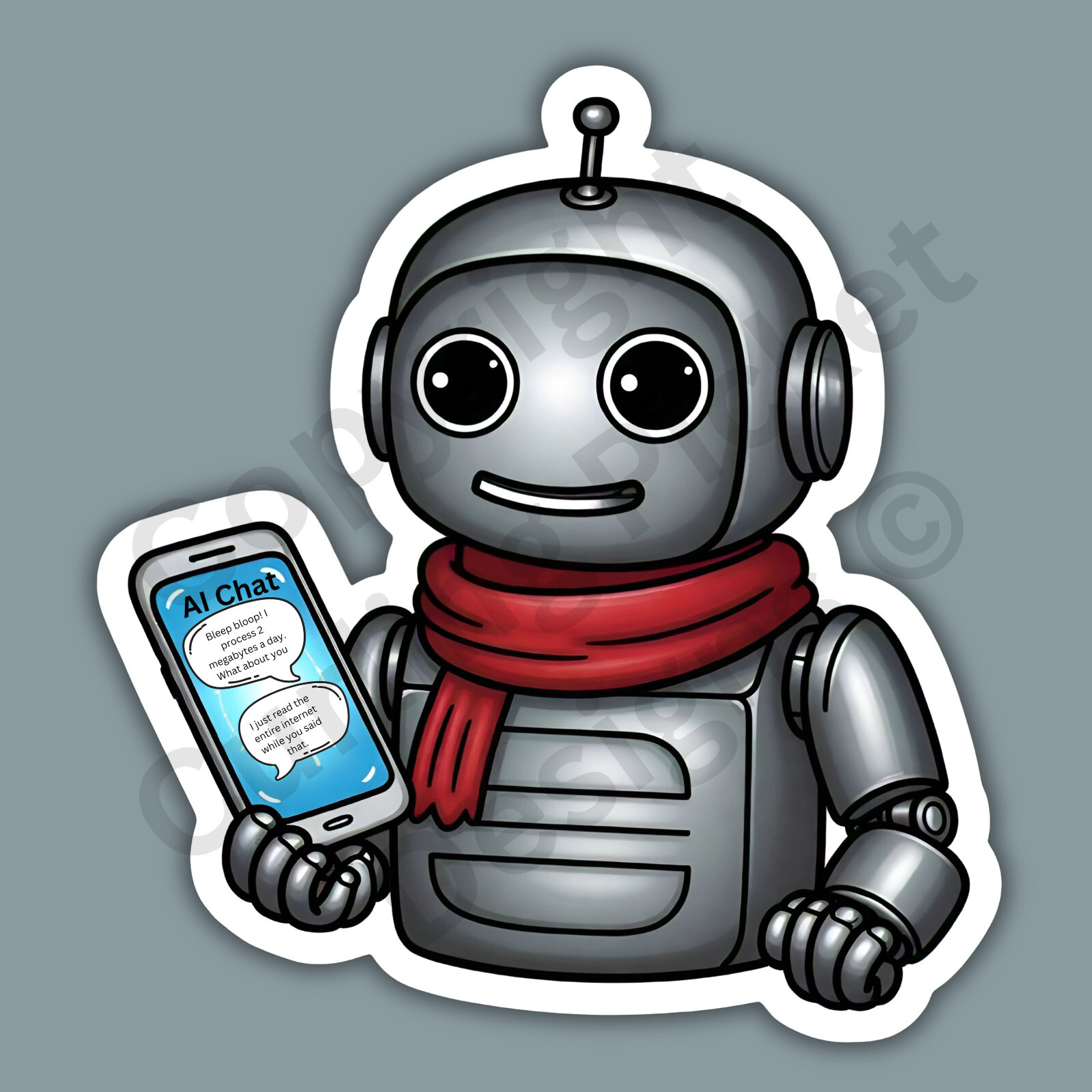 Retro Robot Smart Phone Chat Bubble AI Revolution Funny 3" Vinyl Sticker