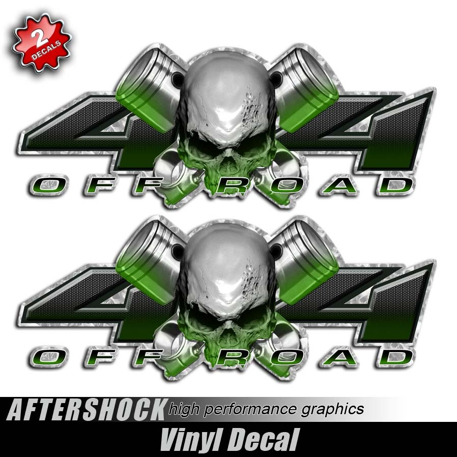Motorhead Garage 4×4 Truck Skull Decal Engine Piston Green Kawasaki Sticker Set