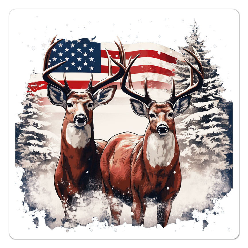 Deer American Flag, Vinyl Decal Sticker, Indoor Outdoor, 3 Sizes, #11029