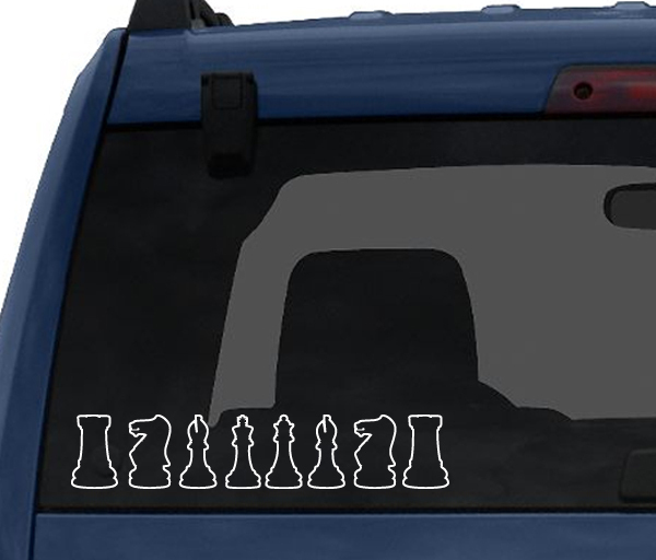 Chess Icon Champion- Back Row Set Clear Piece Silhouette- Car Tablet Vinyl Decal