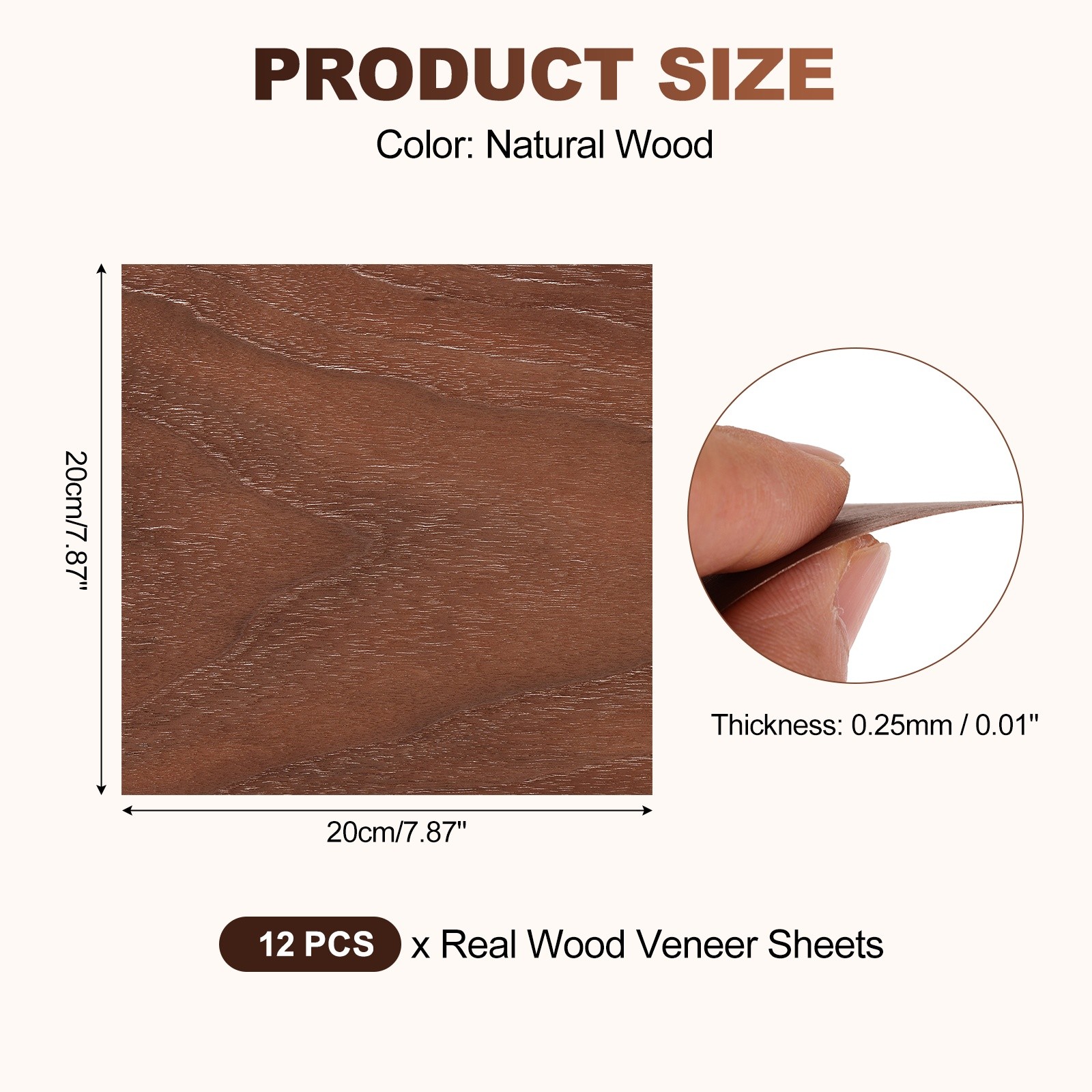 12 Pcs Real Wood Veneer Sheets, 7.9" x 7.9" Laminate Wood Boards (Black Walnut)