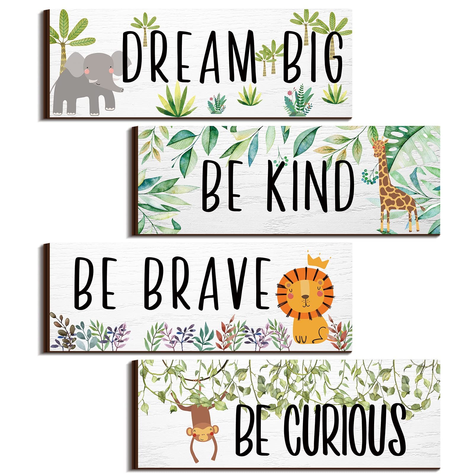 4 Pieces Woodland Nursery Decor Safari wall art Be kind brave curious Cute Ju…