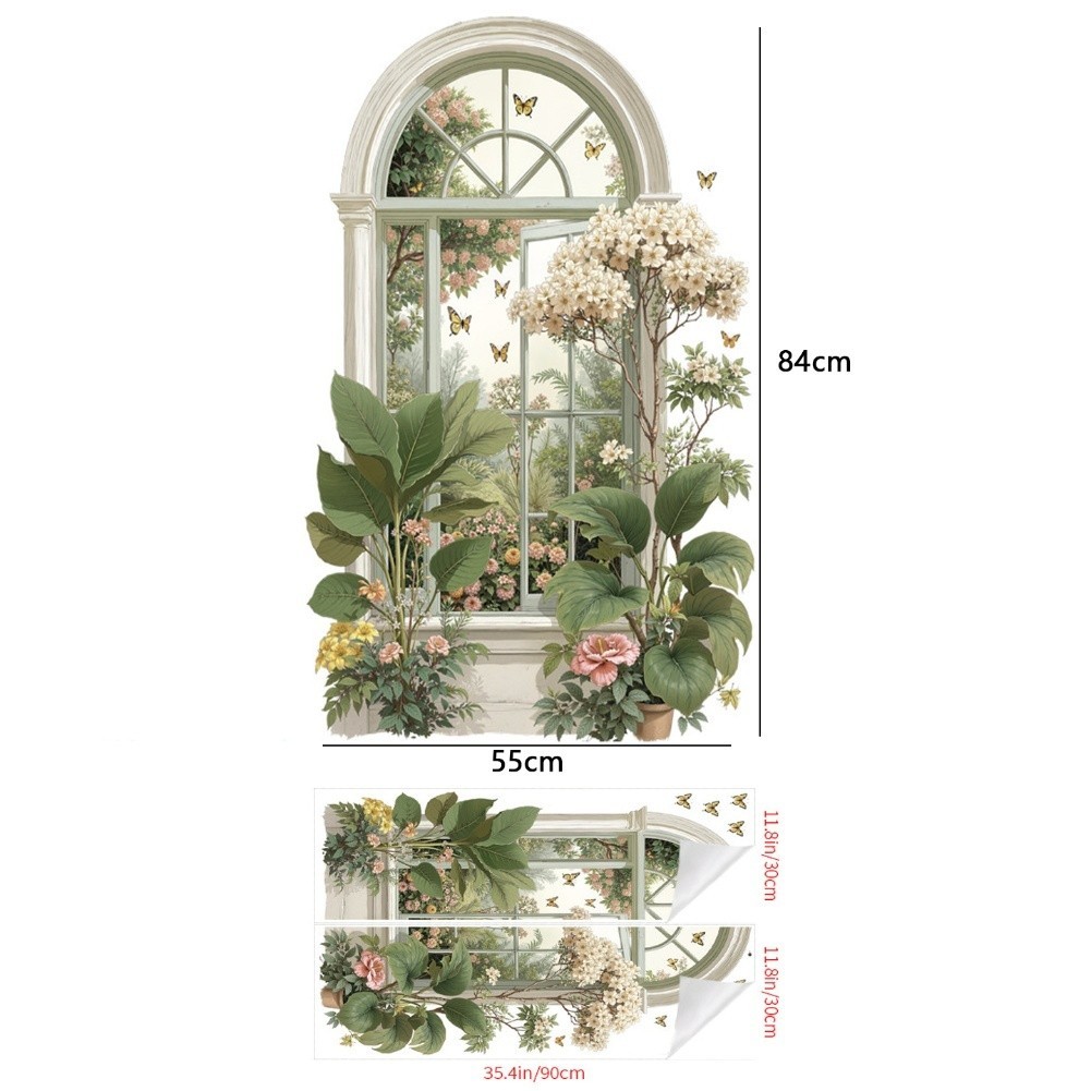 3D Fake Window Wall Sticker Removable Green Plants Flower Wall Decor PVC