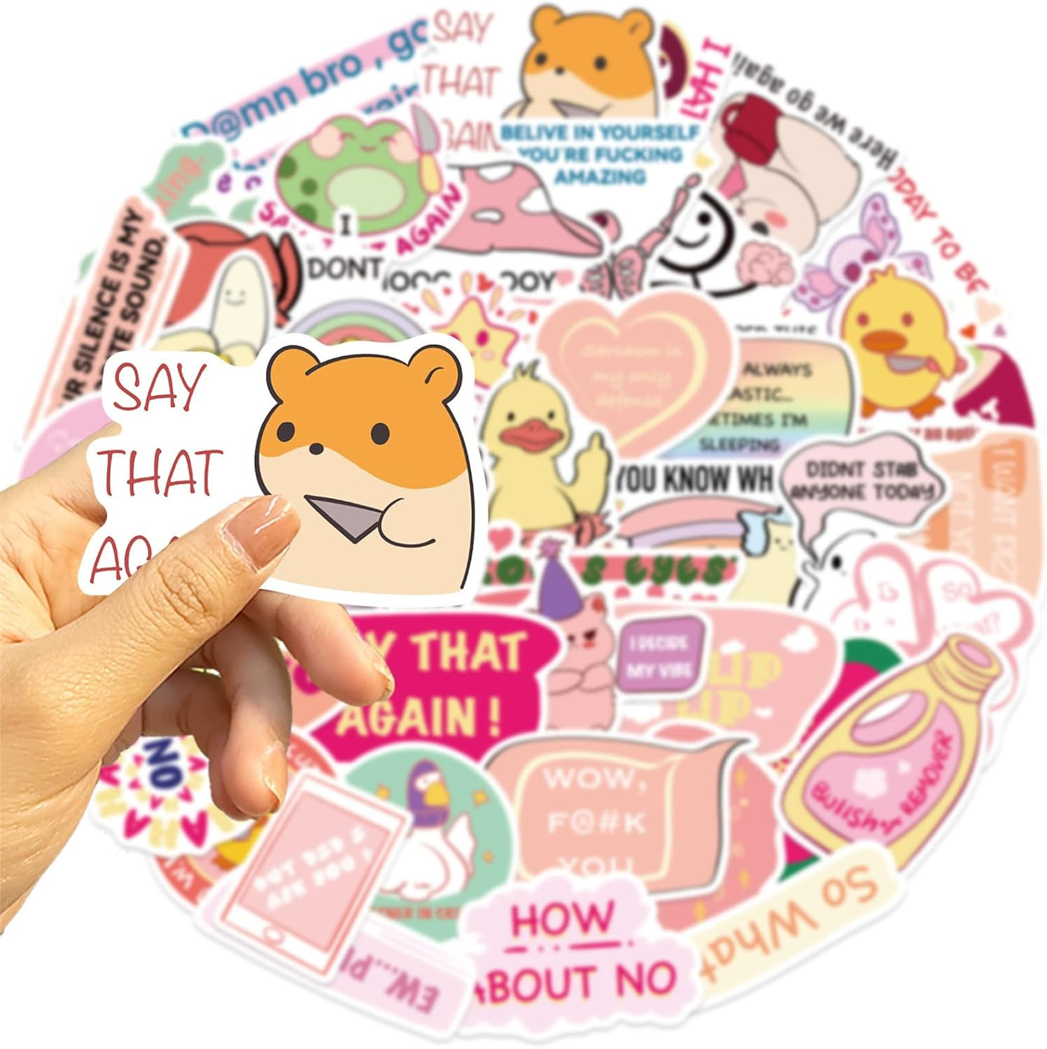 50 PCS Pink Funny Stickers for Adults, Meme Sticker for Women, Waterproof Vinyl