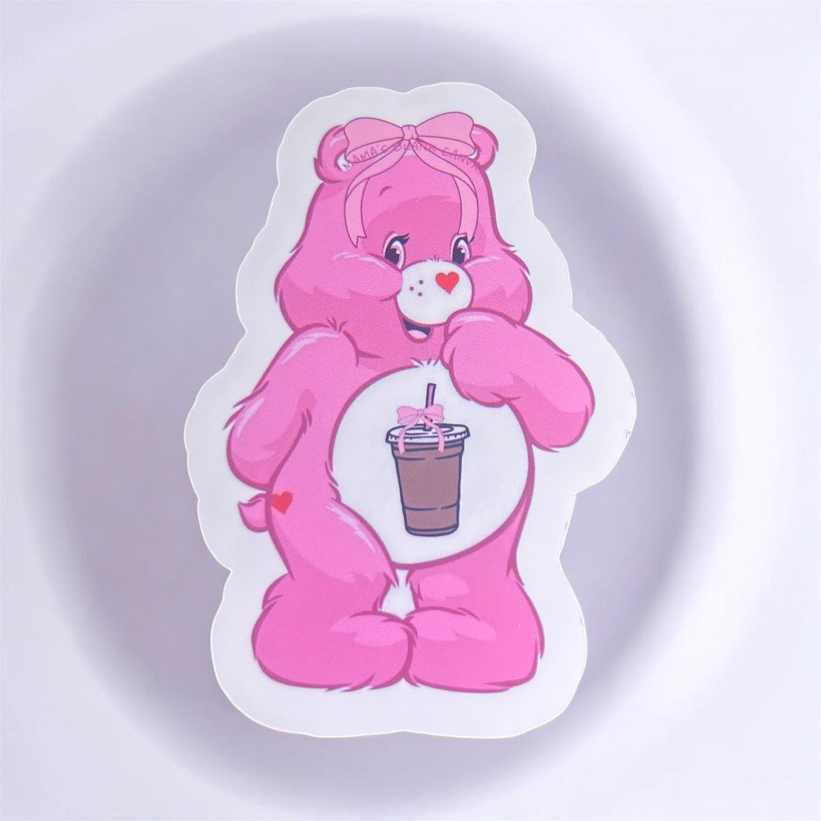 Pink Bear Iced Coffee Sticker Cute Kawaii Cartoon Waterproof Vinyl Laptop Decal