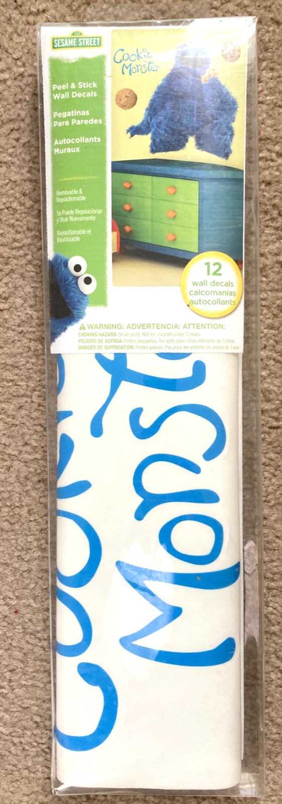 Cookie Monster Sesame Street Wall Art Kit 12 pieces Peel Stick Move – NEW