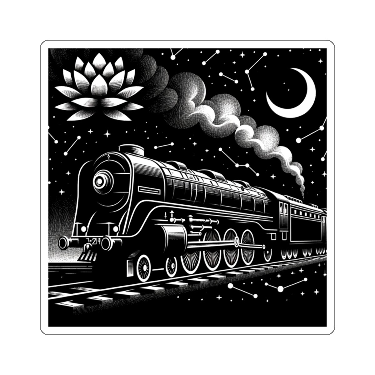Train Sticker Starlit Orient Express Art Deco Illustration 2×2" 3×3" 4×4" 6×6"