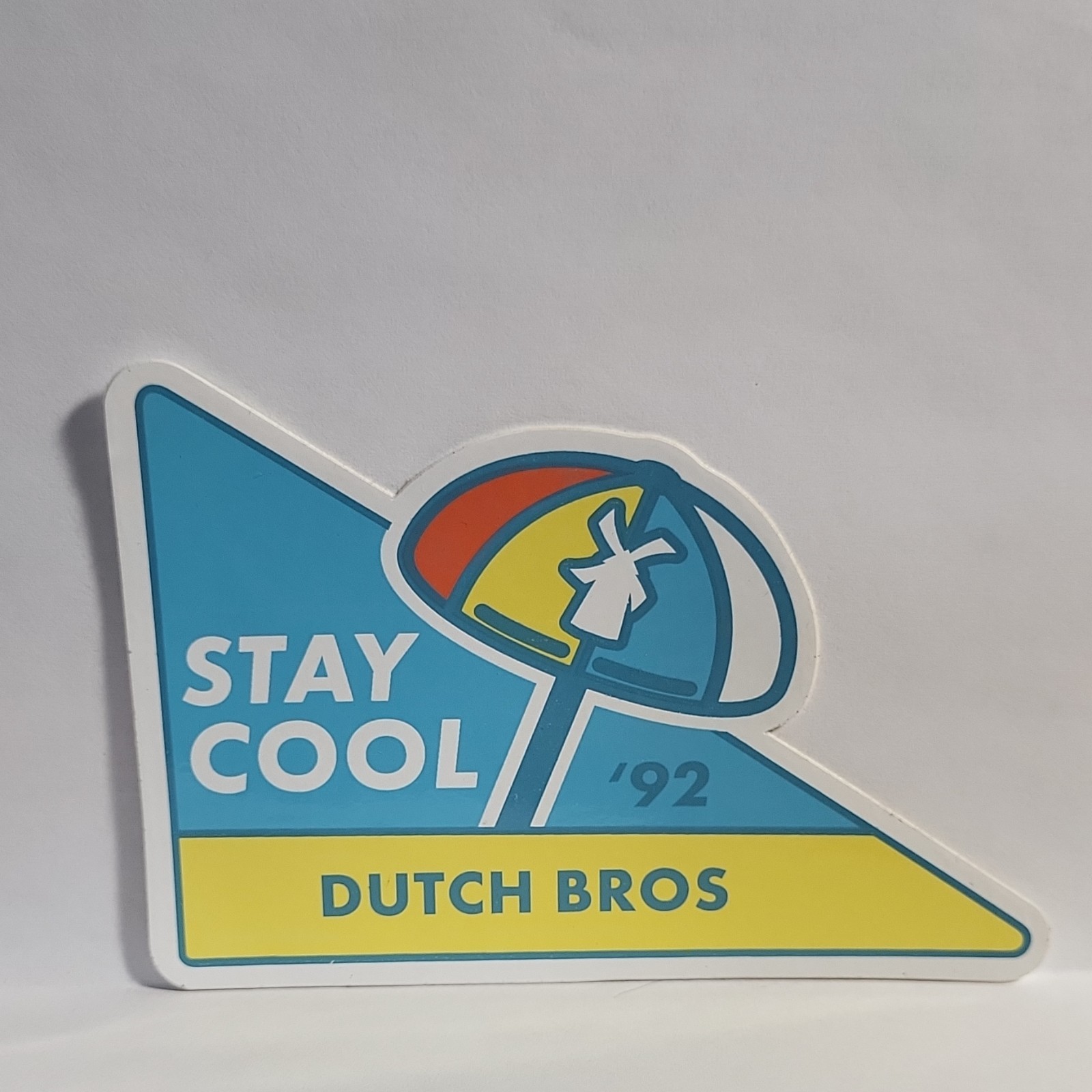Dutch Bros Stay Cool '92 Coffee & Tea Advertising Sticker Decal, Blue/Yellow