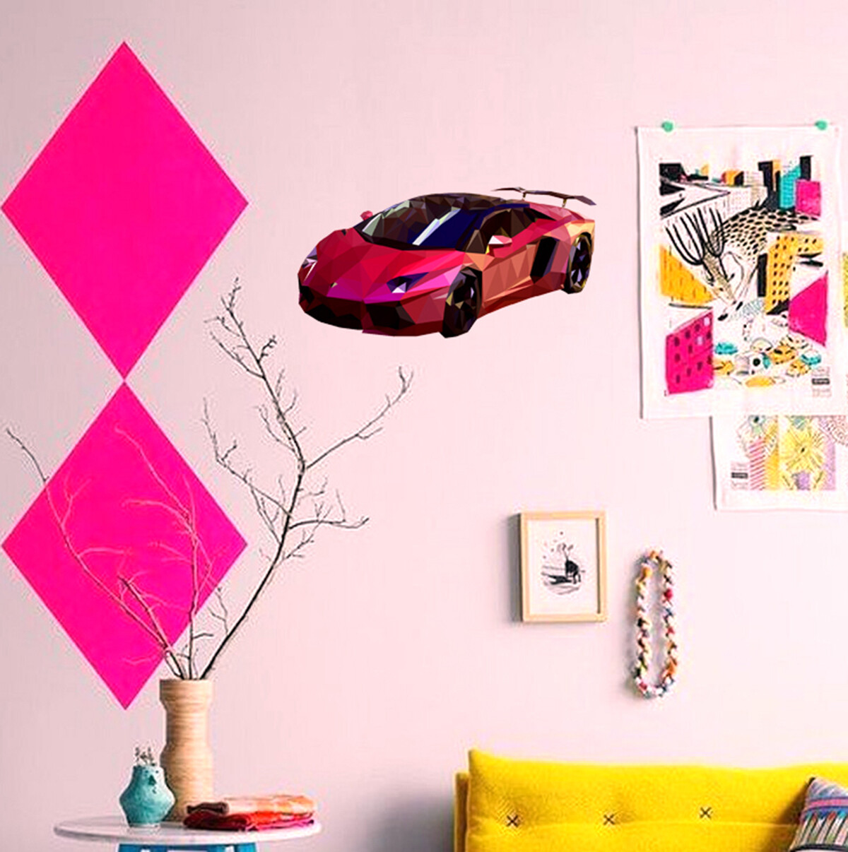 Sport car Sticker, Car Decal, Polygonal Sport car Decor, Car Wall Art
