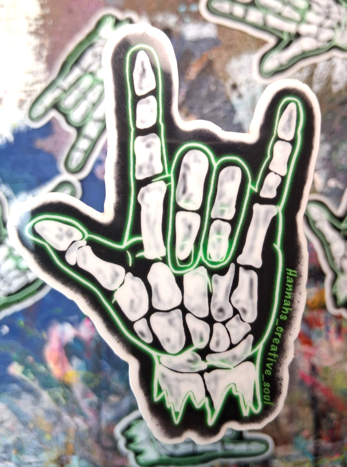 Glow In The Dark Zombie Skeleton Hand Signing I Love You Neon Sign Vinyl Sticker