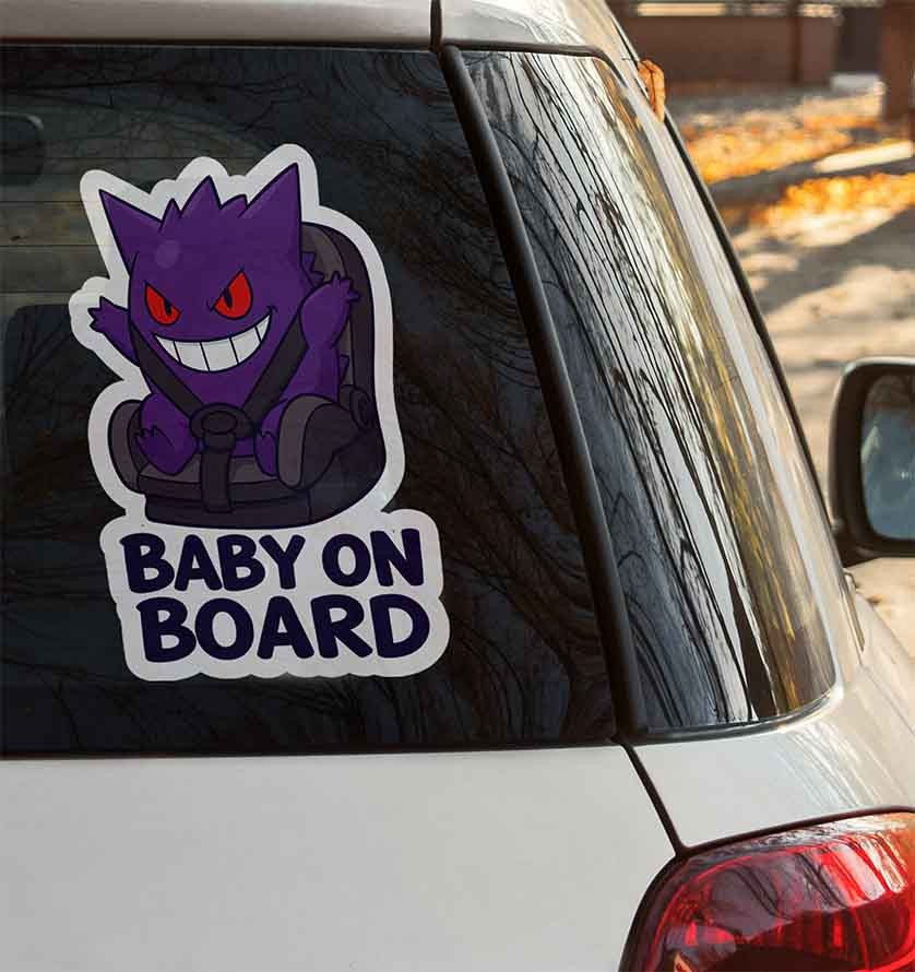 Cute Gengar Pokémon Baby on Board Car Sticker | Funny Anime Vinyl Decal 4.5×7.5