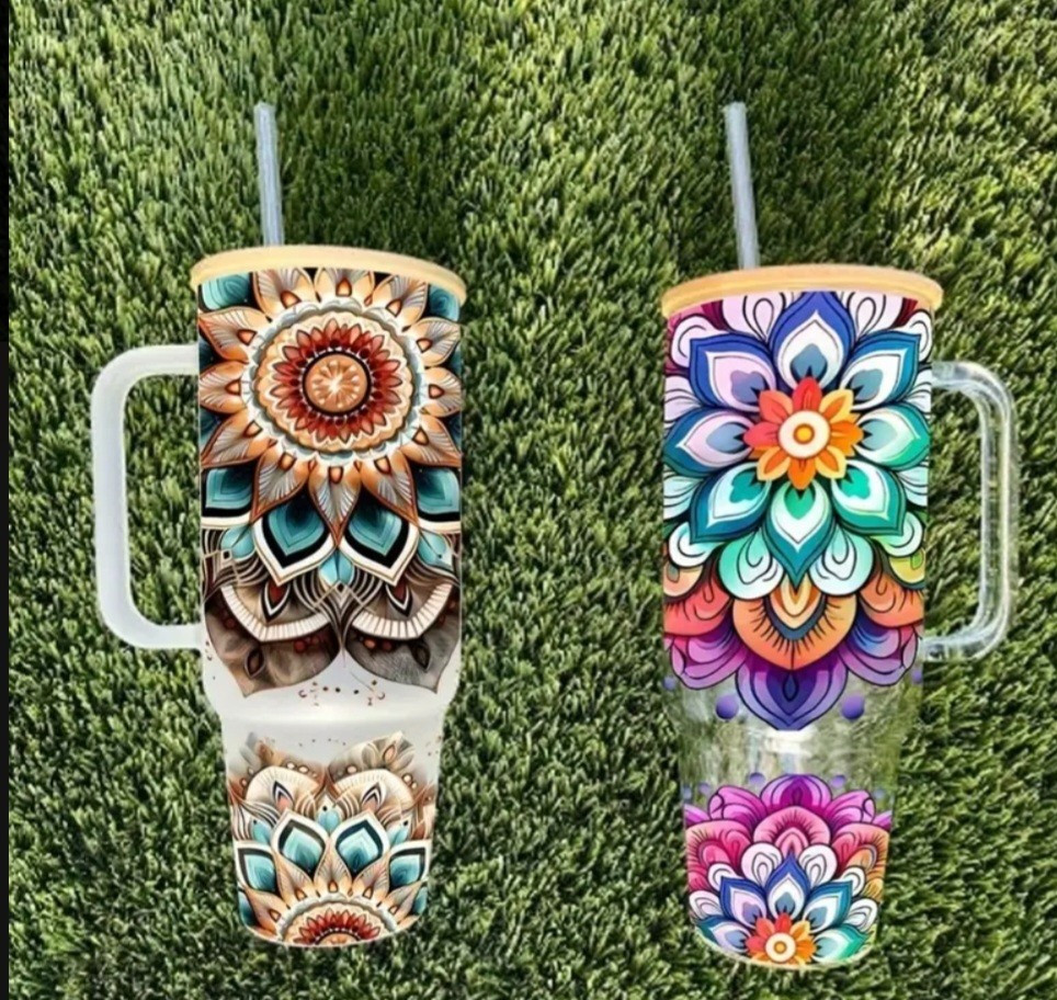 UV DTF Colorful Mandala Handcrafted Decals Stanley Cup 2 piece Sticker Set 3 Ea
