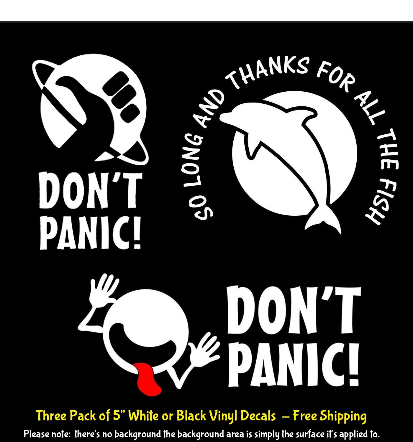 Hitchhiker's Guide to the Galaxy Three 5" Vinyl Decals Window Any Flat Surface