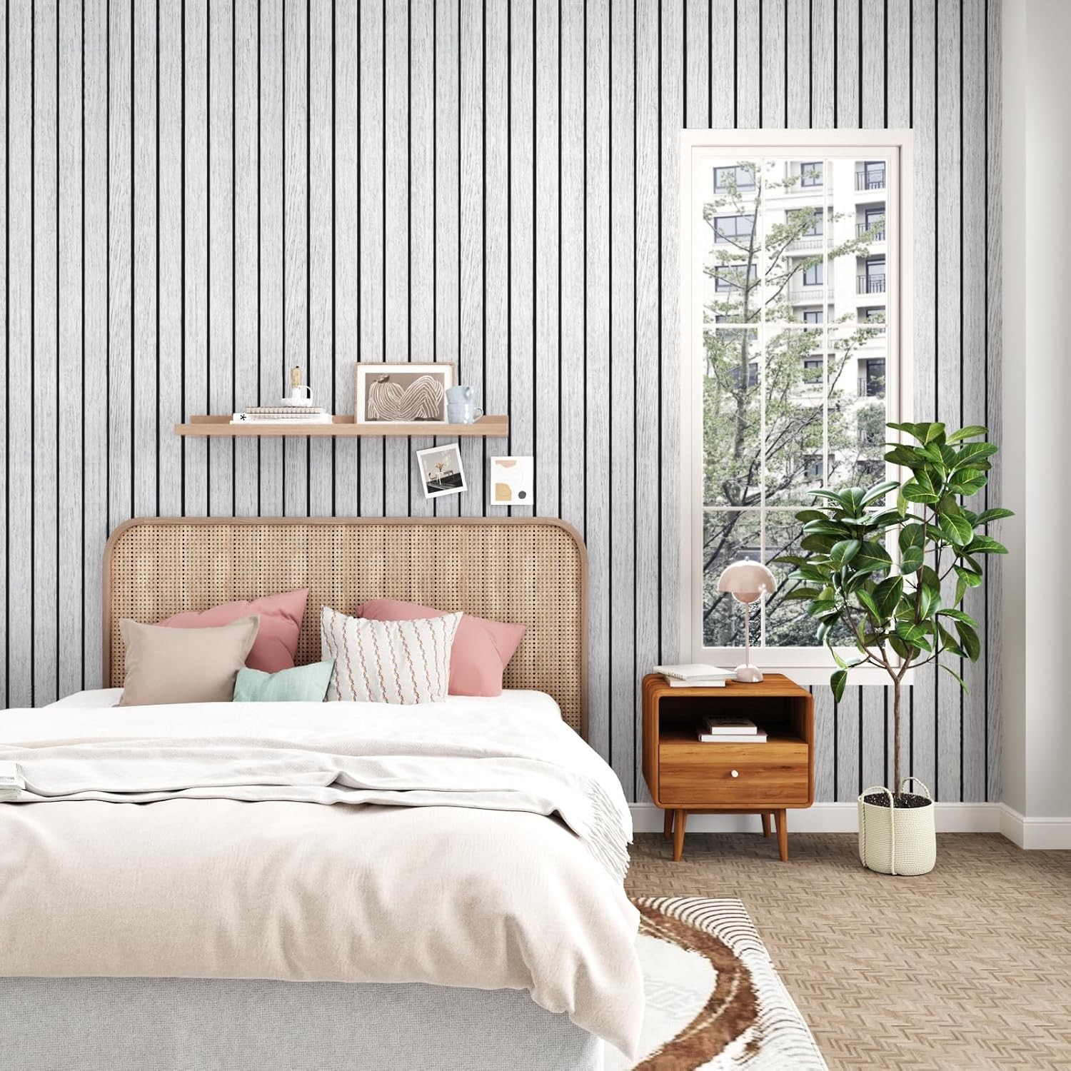 White/Grey 3D Wood Slat Panels for Walls Peel and Stick PVC Slat Wall Paneling S