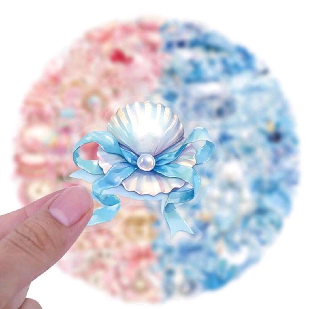 30Pcs Powder Blue&Pink Coquette Transparent PET Stickers Aesthetics Scrapbooks