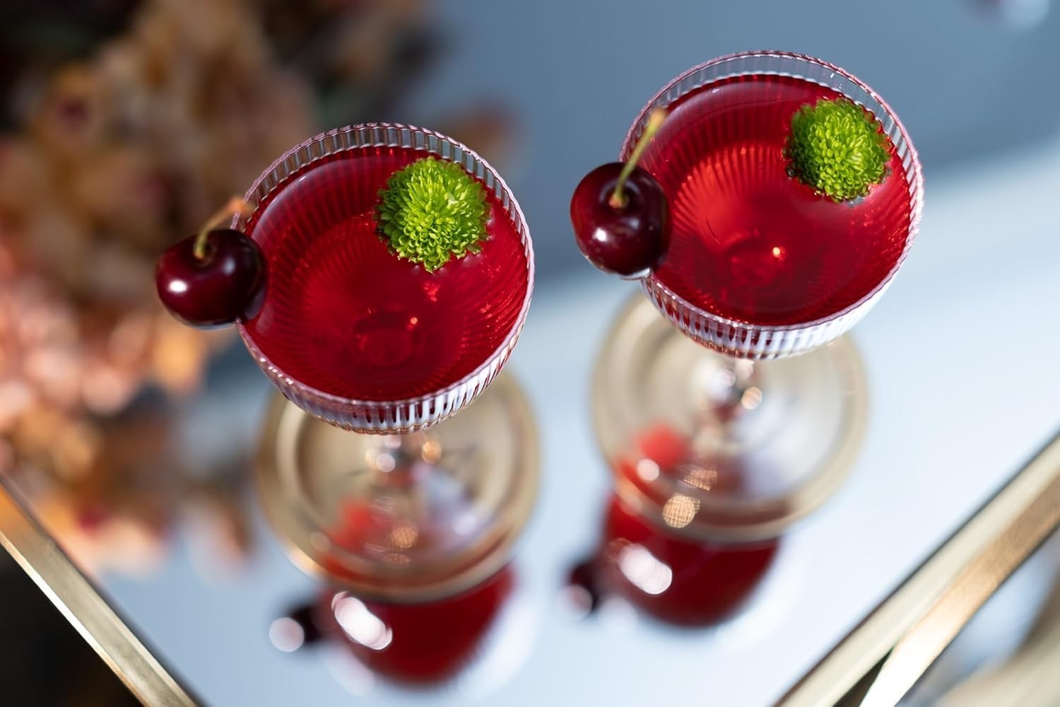 Art Deco Coupe Glasses Set of 4 | 5 oz Ribbed Cocktail Goblets for Drinks