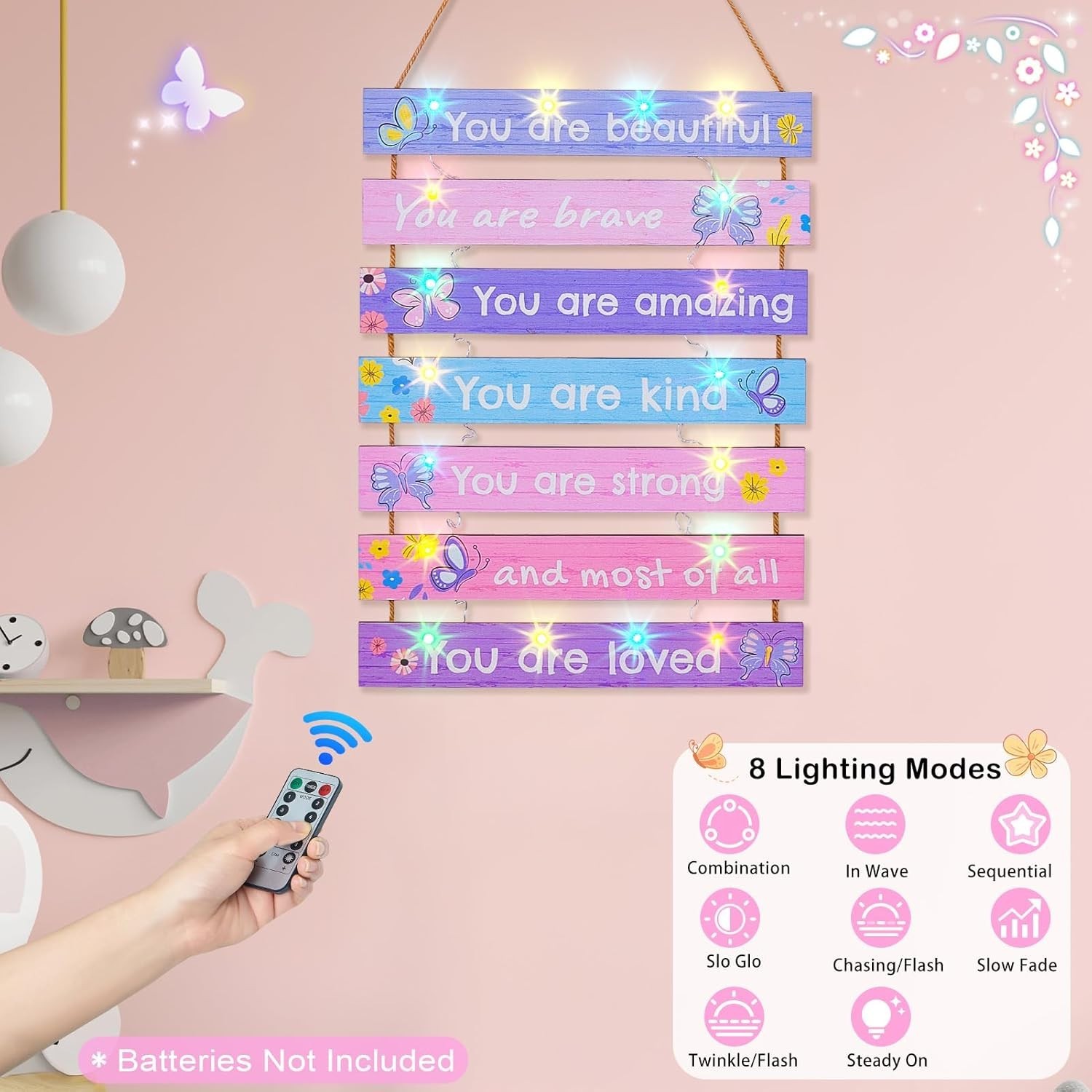Girls Room Decor LED Light Wall Art for Kids Bedroom Inspirational Butterfly