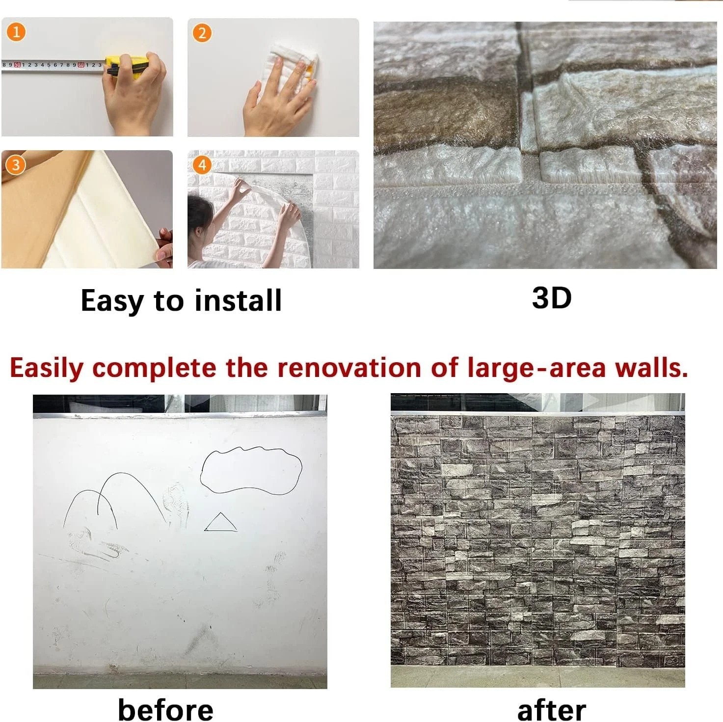 Waterproof 3D Faux Stone Wall Panels – Easy Installation, Elegant Design**