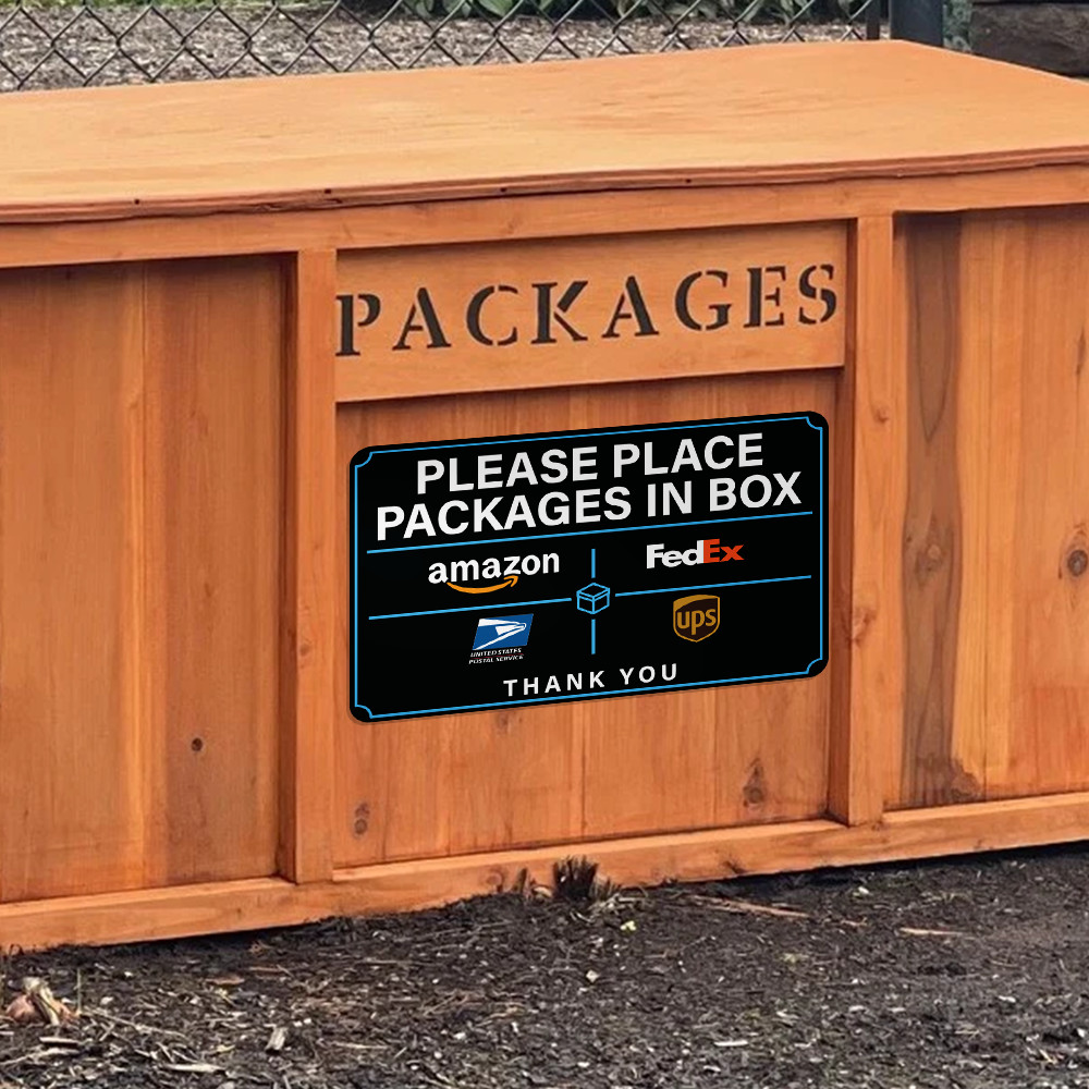 Please Place Packages in Box Sticker Sign – UV Resistant for Amazon UPS FedEx