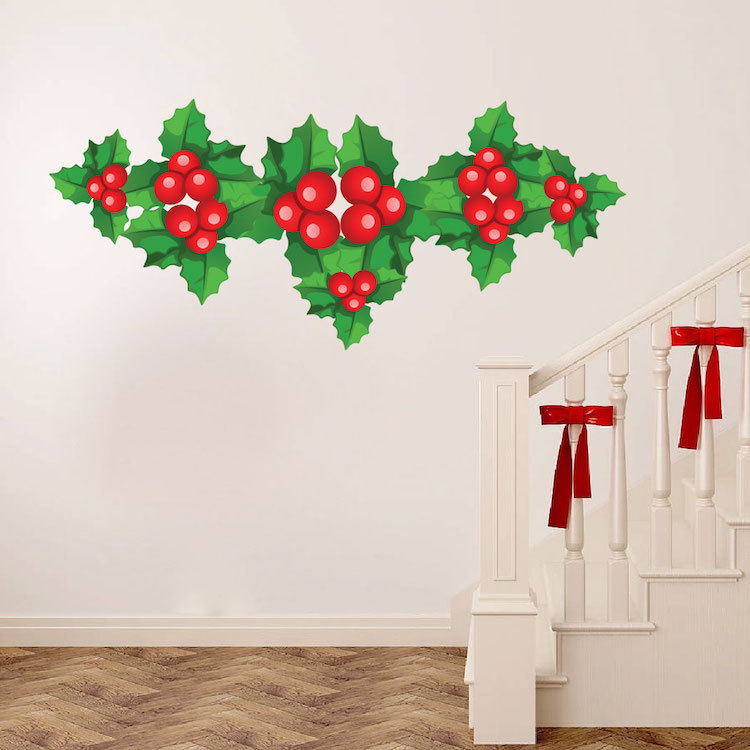 Mistletoe Wall Decal Winter Wallpaper Seasonal Floral Christmas Decor Vinyl, h38