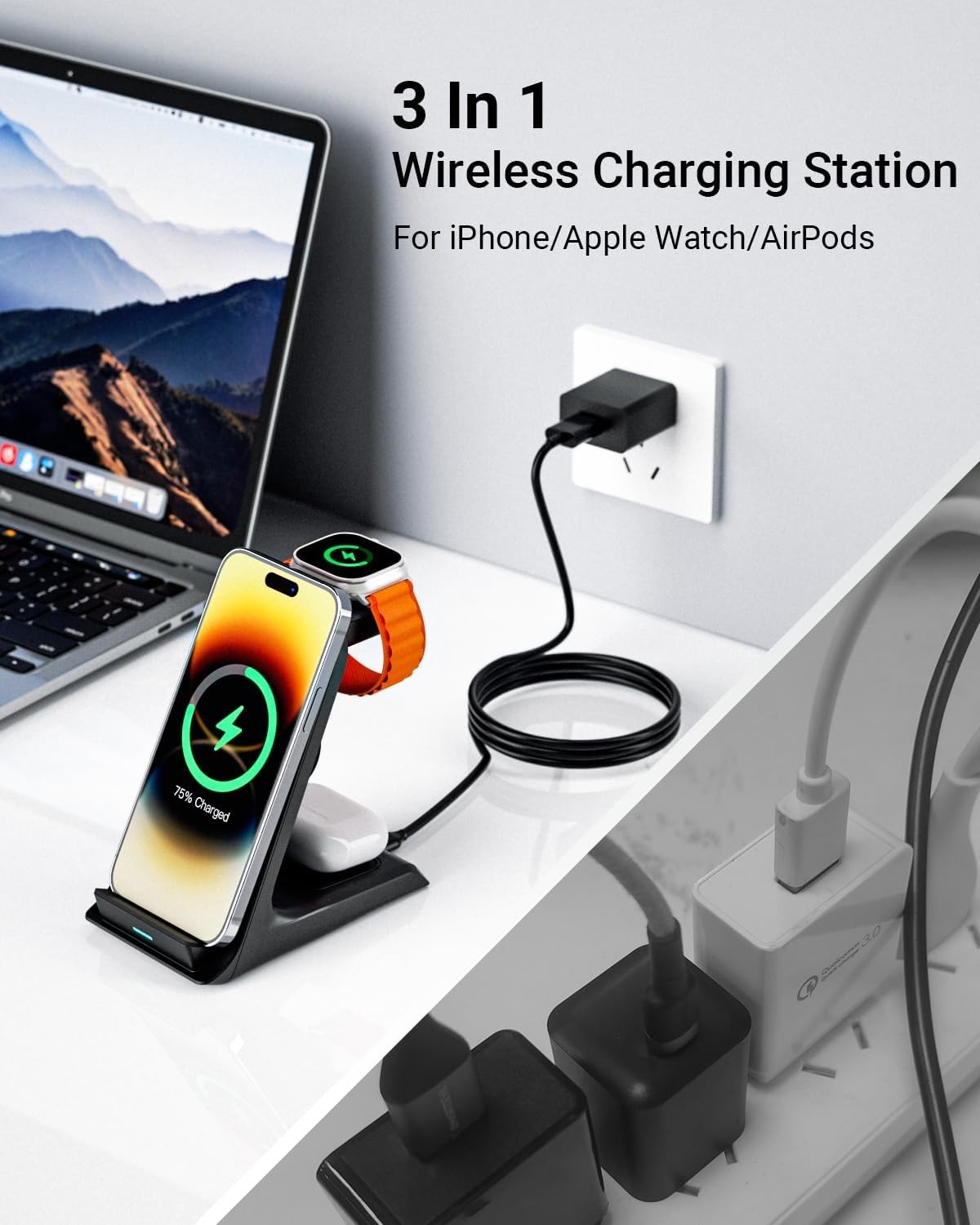 Wireless Charger for Thick Cases of 10MM/Otterbox/Heavy Duty, 3 in 1…