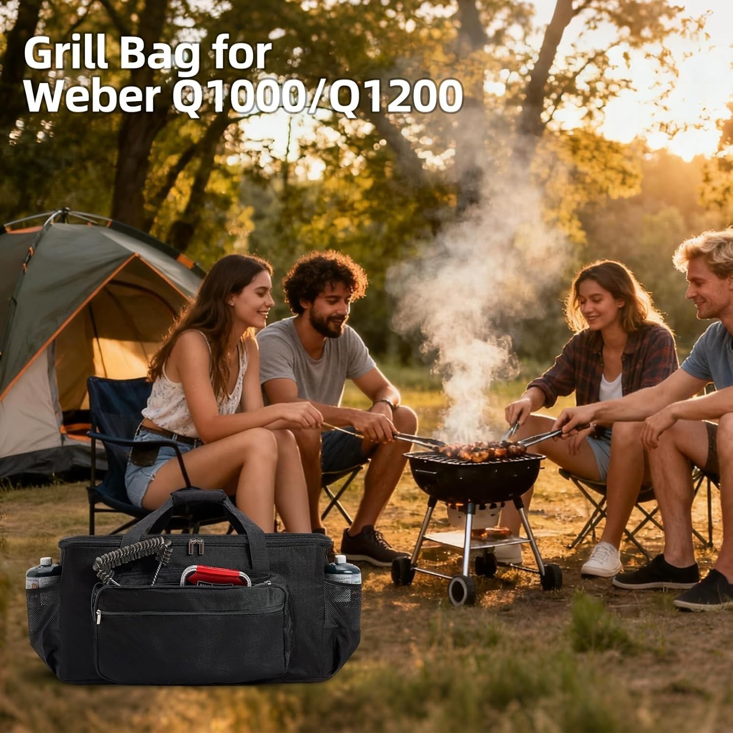 Grill Carry Bag for Weber Q1200 Q1000 Q1400 Liquid Propane Grill, 600D Water-Res