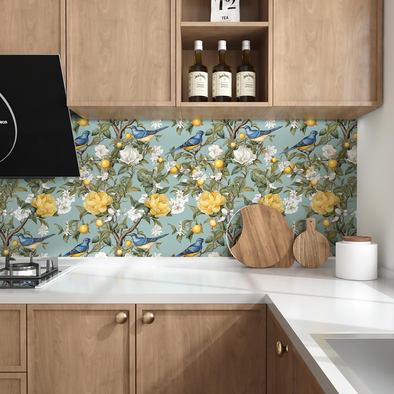 Danodoi Blue Lemon Tree Peel and Stick Wallpaper – Green Floral Contact Paper…