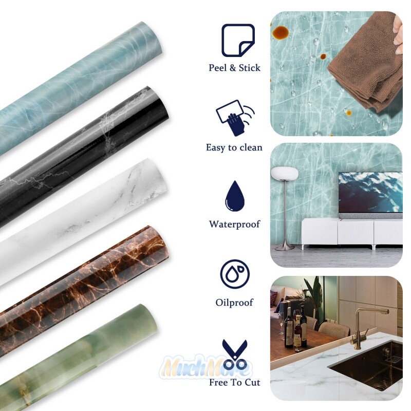 PVC Marble Contact Paper Self Adhesive Peel & Stick Kitchen Countertop Wallpaper