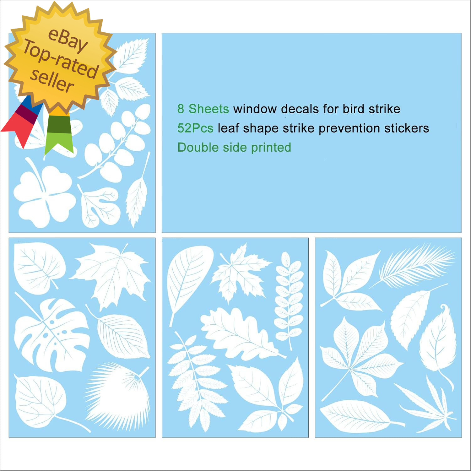 Window Decals for Bird Strikes,52 Pieces Large Leaf Shape anti Collision Window