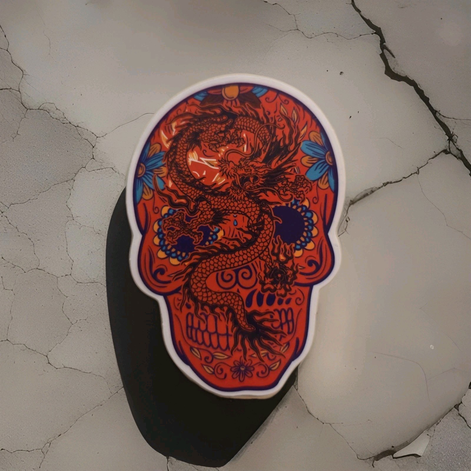 Dragon Sugar Skull 2.5" X 1.5" Vinyl Decal Sticker 🐉💀 Red Dead Day