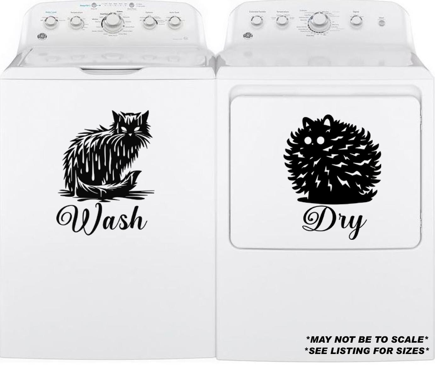 Washer Decal, Dryer Decal, Cat Wash and Dry Stickers, Laundry Room Cat Decor