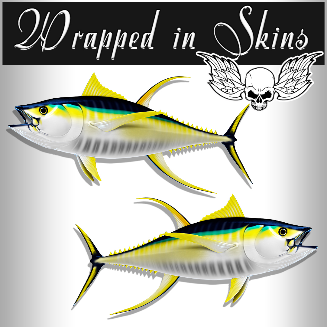 Yellowfin Tuna Decals Fish Stickers Set of 2 Vinyl Stickers #116