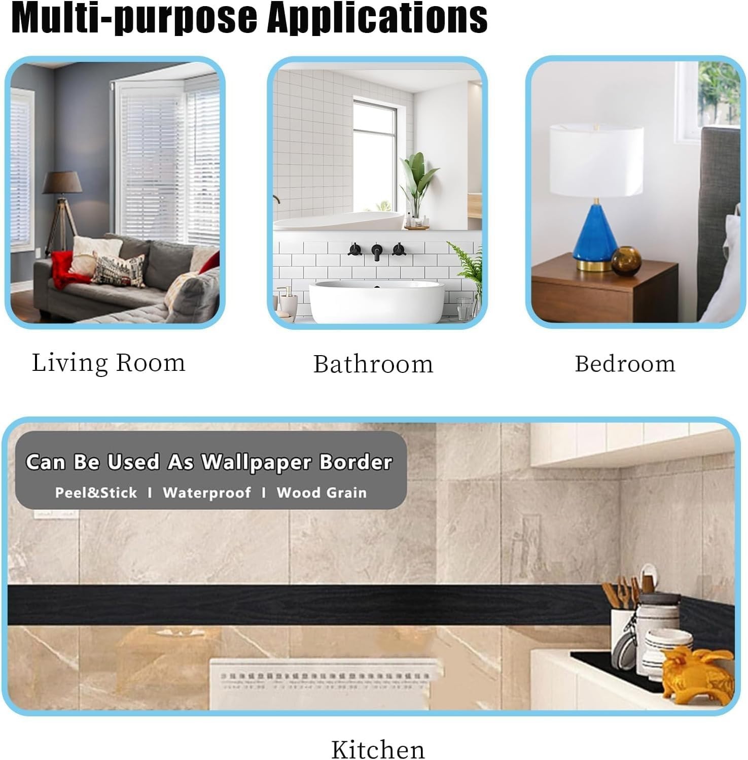 Durable Waterproof Peel and Stick Black Wood Grain Wallpaper Border – Easy Decor