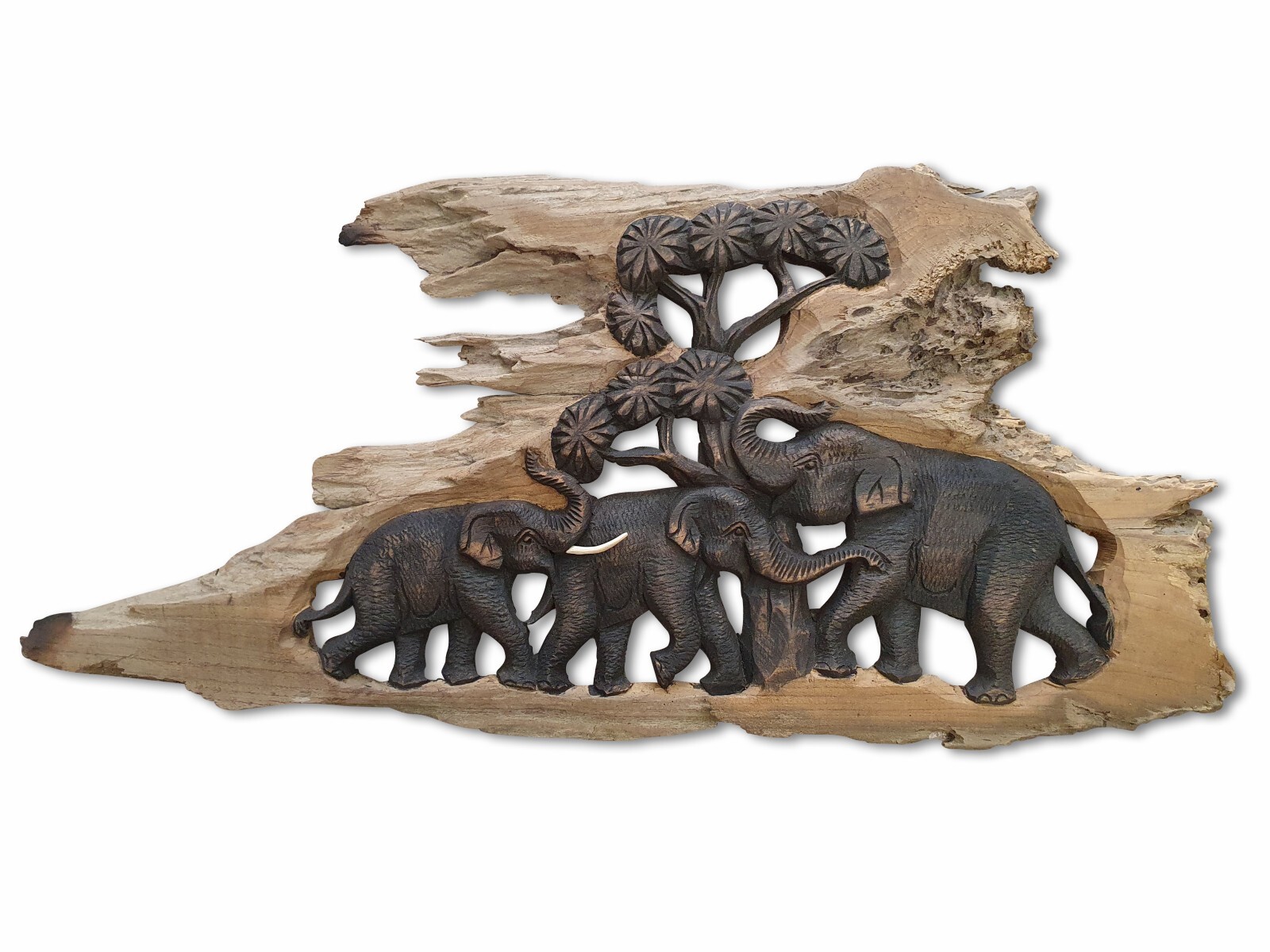Wall Picture Thai Elephant Carving Wall Decoration Teak Wood Relief Thailand