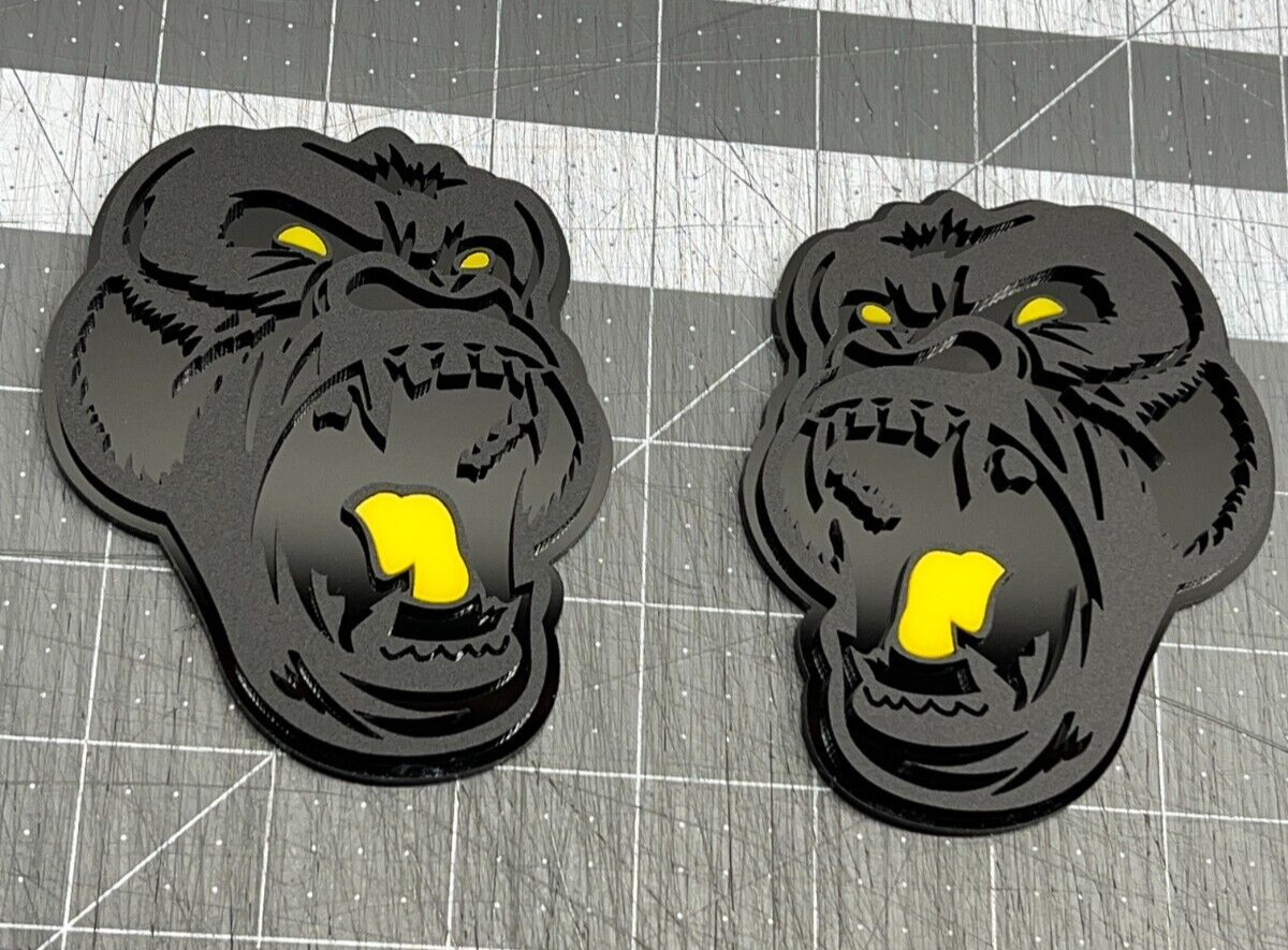 Angry Gorilla Yellow Eye Car Truck Emblem Badge Matte Black/Black Custom PK of 2