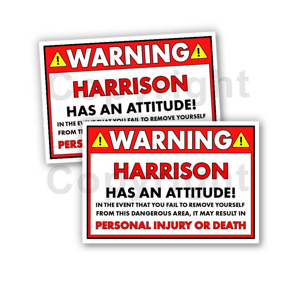 HARRISON STICKERS – HARRISON HAS AN ATTITUDE Funny Stickers 5" Orange Set of 2