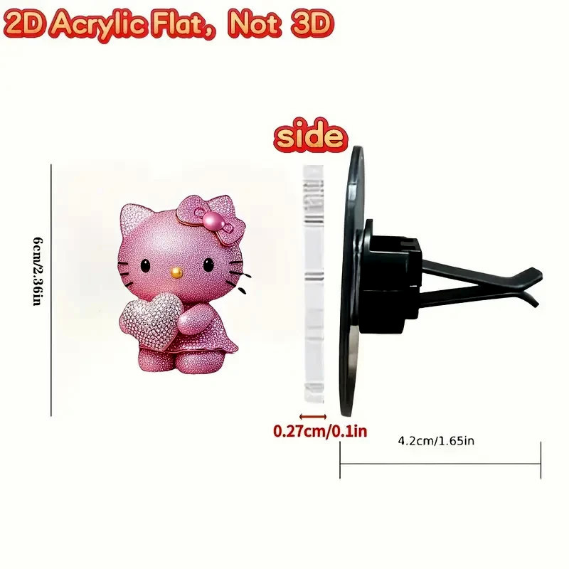 Hello Kitty Acrylic Car Air Freshener -Sparkling Pink Cat Design, Floral Accents