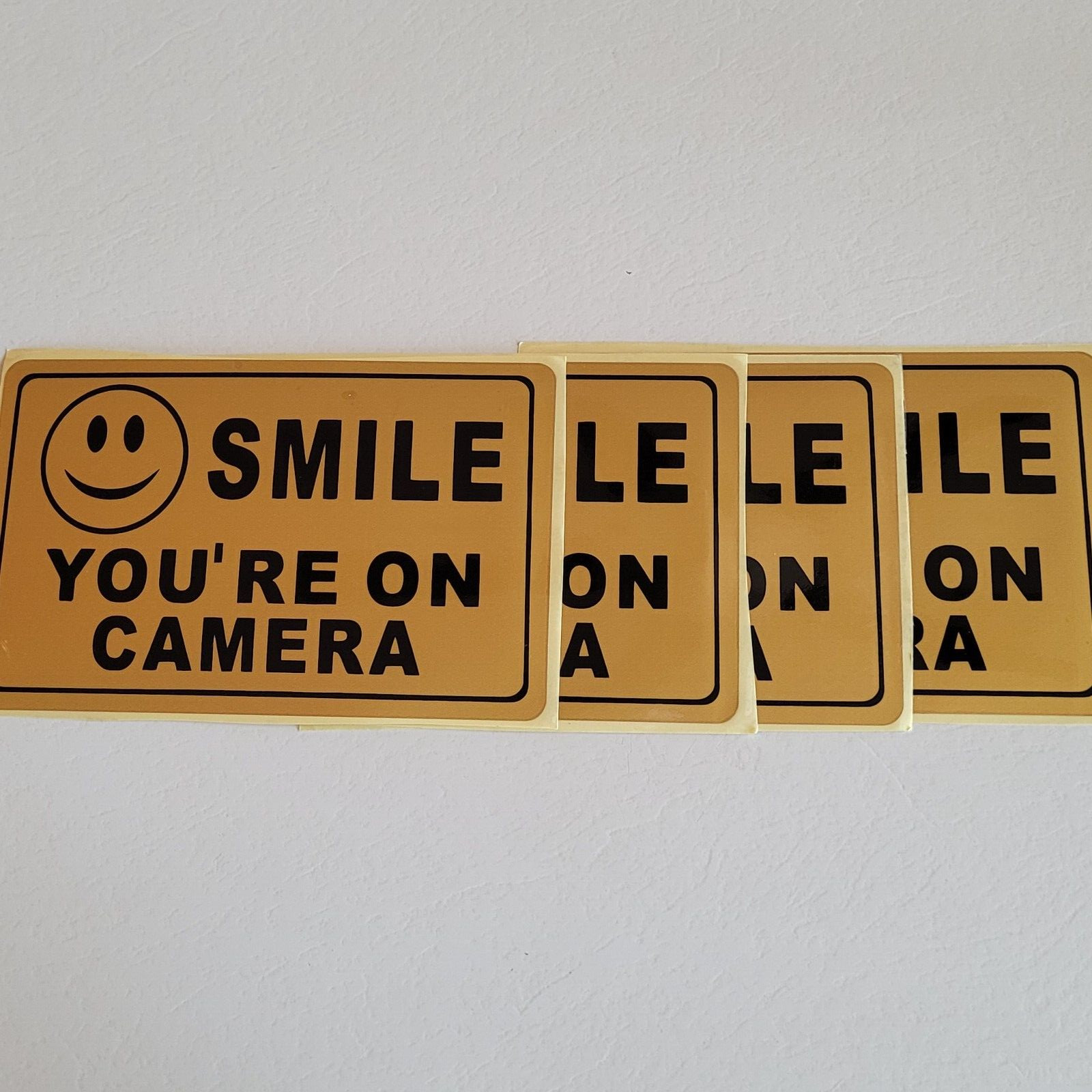 4 pack Smile You're On Camera Stickers 5×8 Security Warning Alarm Window Decal