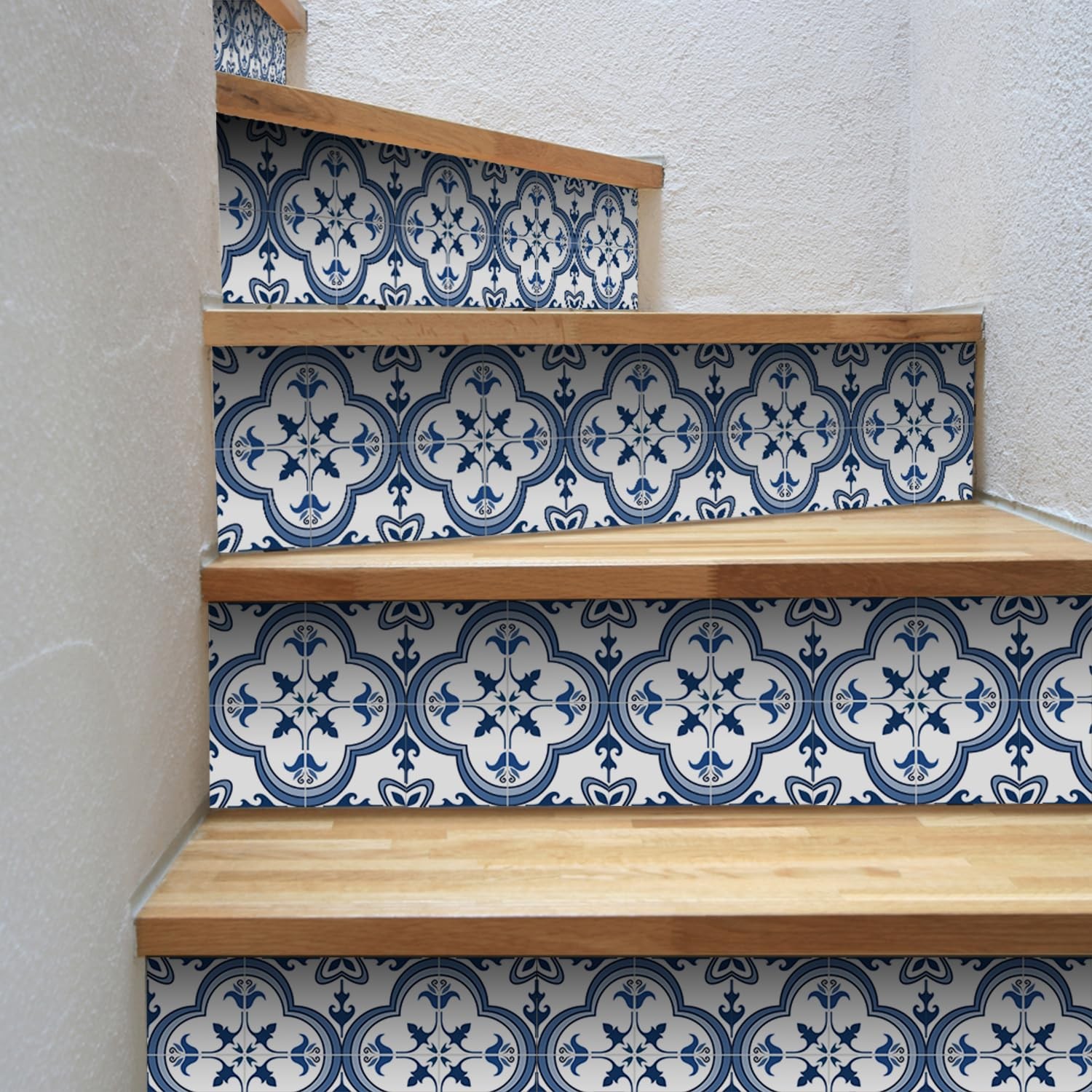 Blue-White Peel and Stick Wallpaper Tile Stickers 6×6 in, 2D Vinyl Decorative…