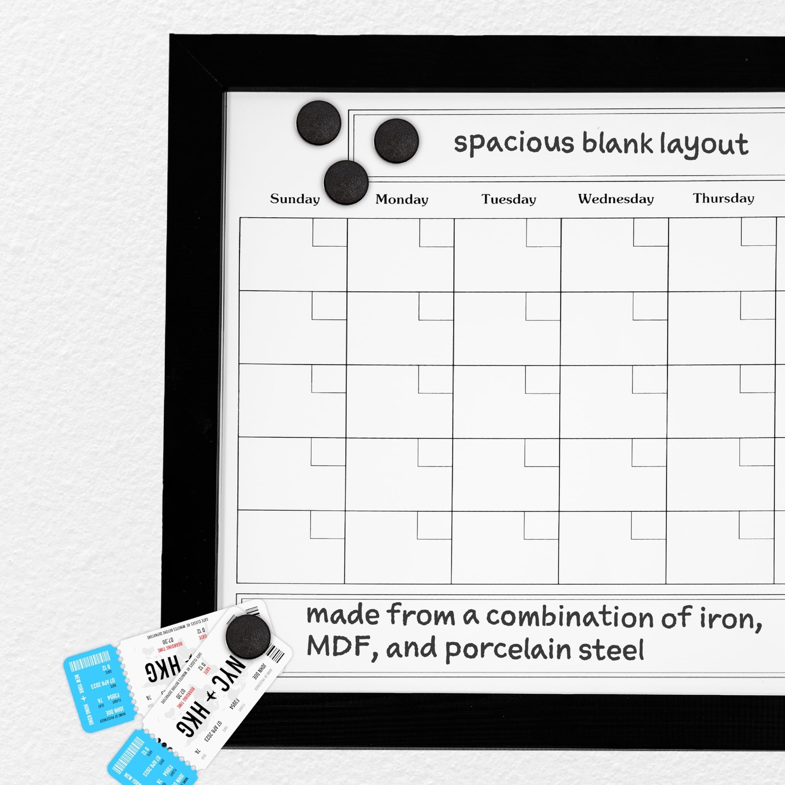 Sunnydaze Monthly Calendar Whiteboard for Wall – Dry Erase Board Calendar wit…