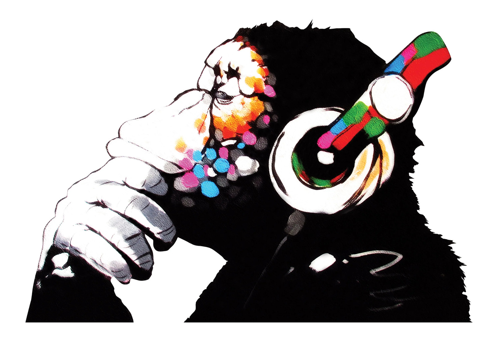 Artist Monkey With Headphones Wall Sticker – Large Bansky Thinking Dj Chimp