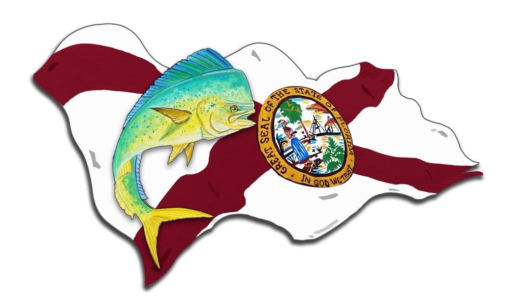 Florida State Flag with Mahi-Mahi Dolphin Vinyl Decal – Car Truck Boat Cooler