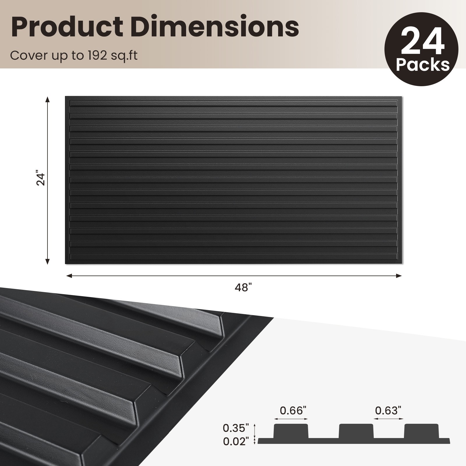 24-Pack PVC Slat Wall Panels, 3D Fluted Panels for Interior Wall Decoration
