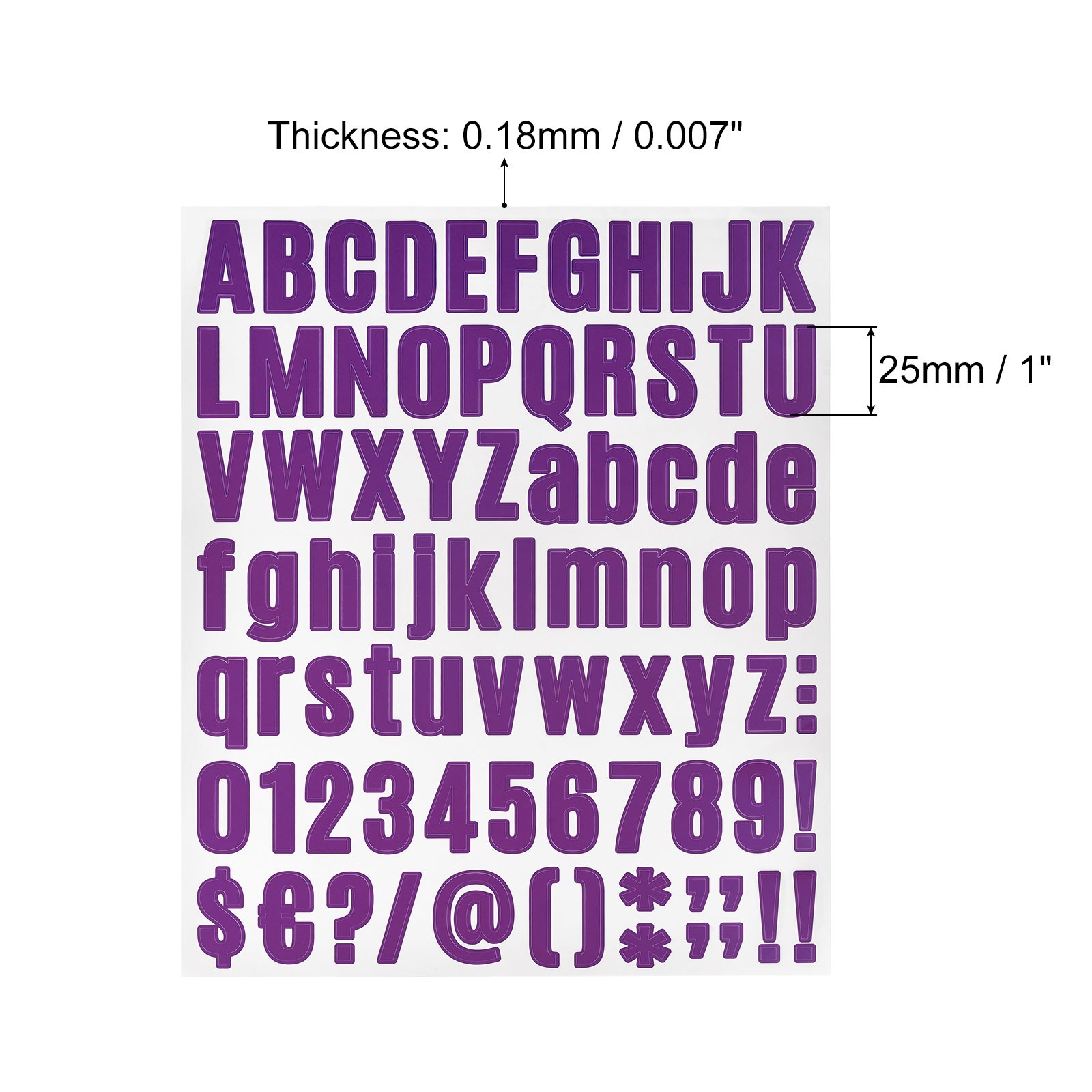1 Inch Self Adhesive Waterproof Vinyl Letter Number Stickers 6 Sheet Purple