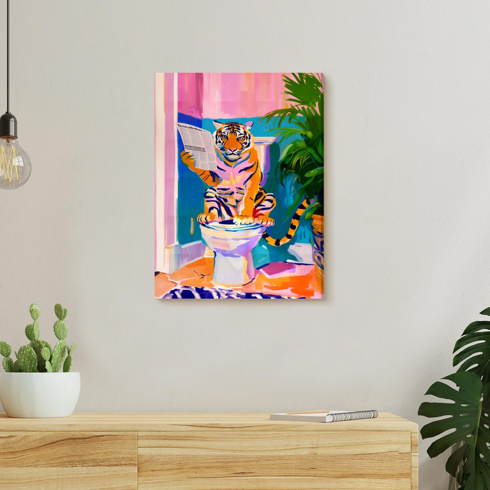 FWAHREN Tiger on Toilet Funny Bathroom Wall Art, Eclectic Cute Animal Paintin…
